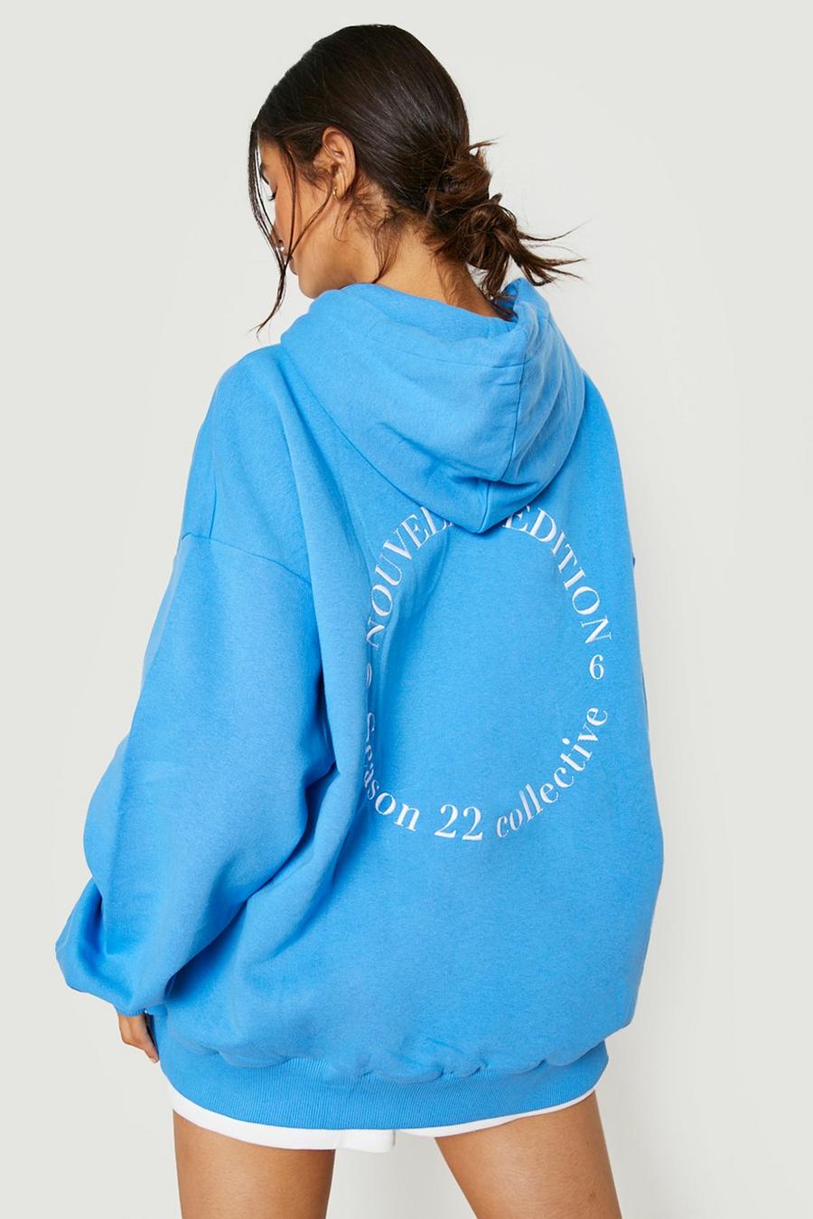 Cobalt Back Embroidery Oversized Hoodie  image number 1