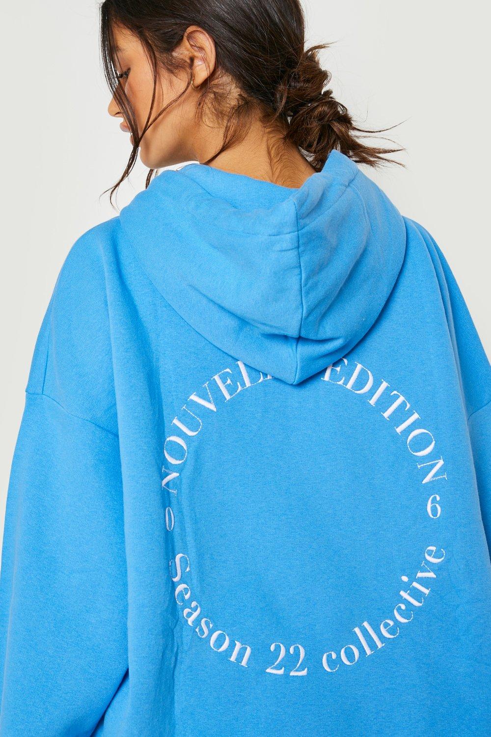 Blue Back Embroidery Oversized Hoodie