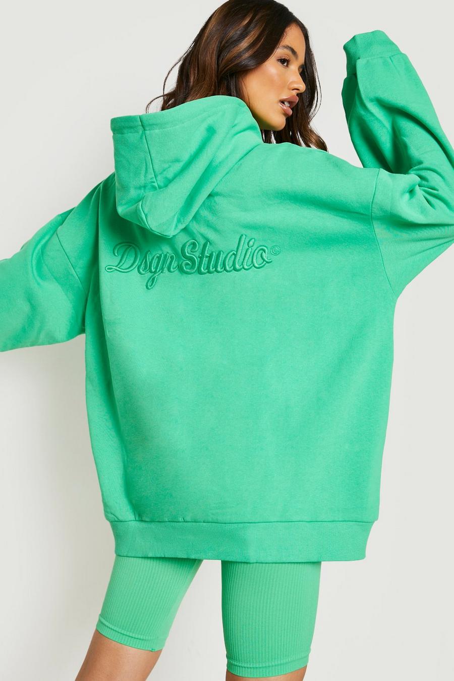 Green Tonal 3d Embroidered Oversized Hoodie  image number 1