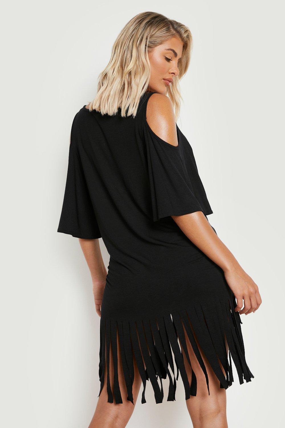 Boohoo black clearance cold shoulder dress