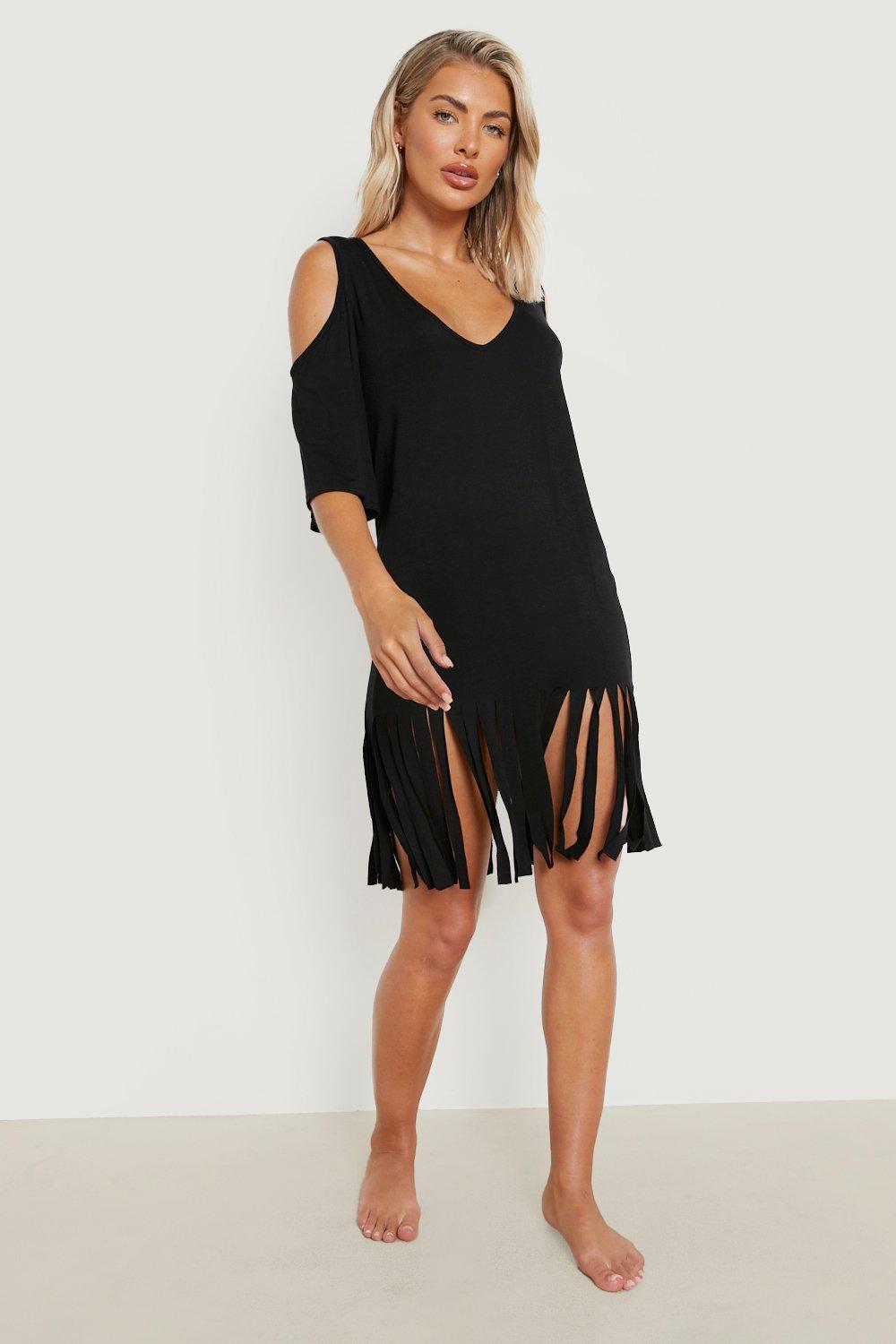 Boohoo black cold hot sale shoulder dress