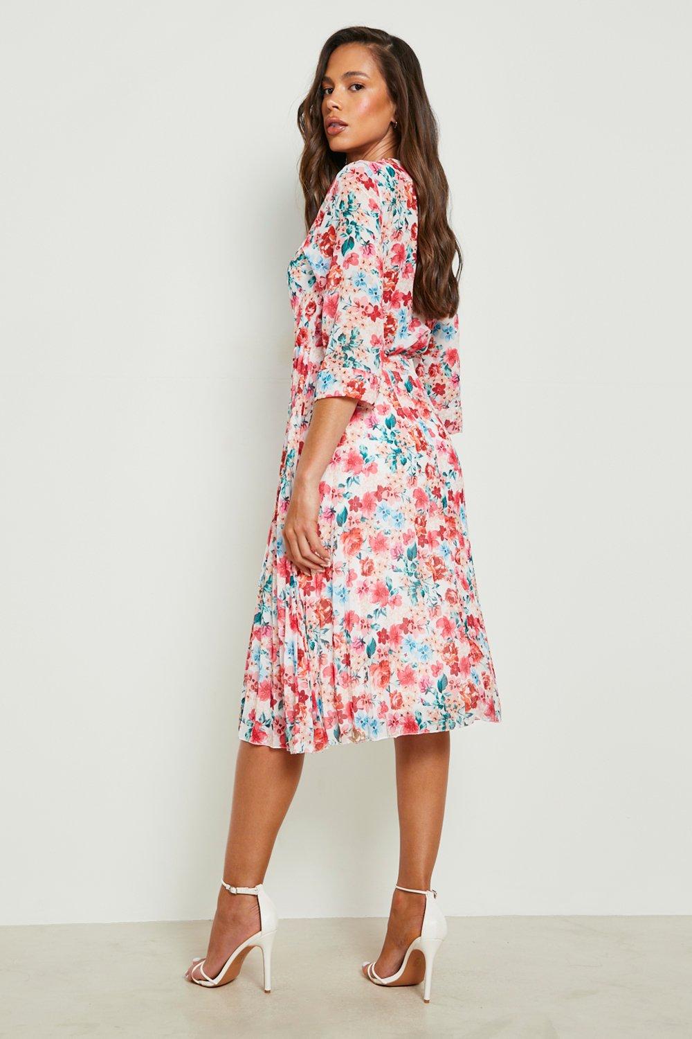 Boohoo pleated midi clearance dress