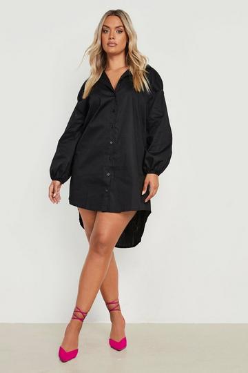 Black Plus Dipped Hem Woven Shirt Dress