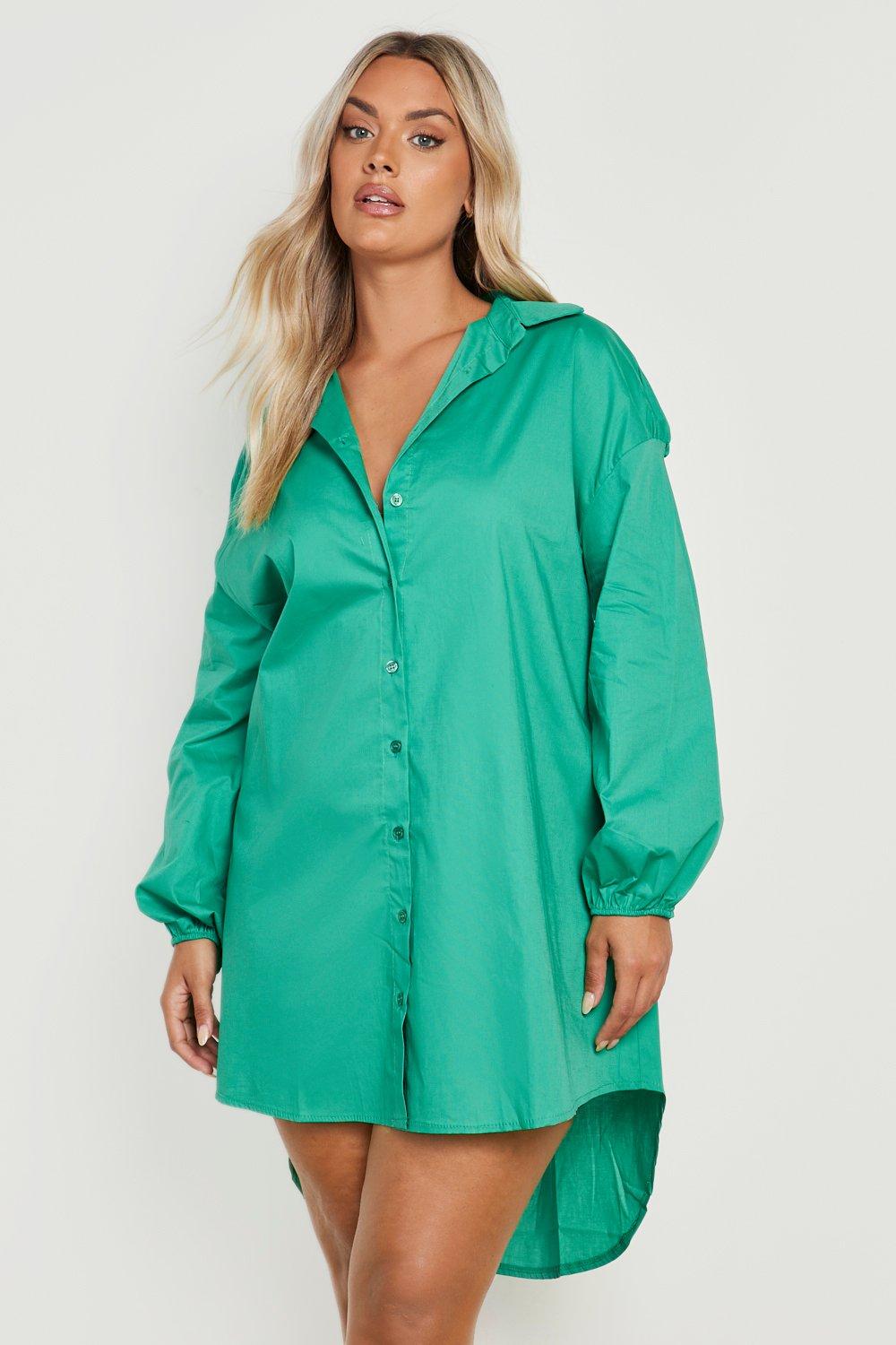 Boohoo Satin Oversized Shirt Dress - Green - Size 14