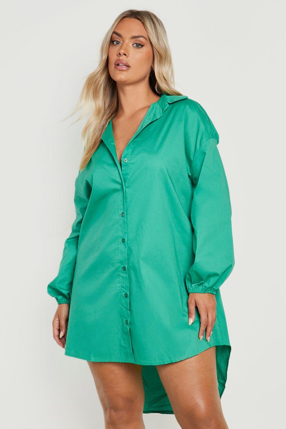 Boohoo Satin Oversized Shirt Dress - Green - Size 14