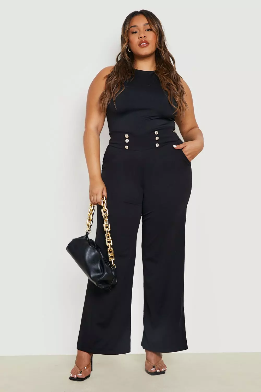 Black Plus Button High Waisted Wide Leg Trouser alternative image