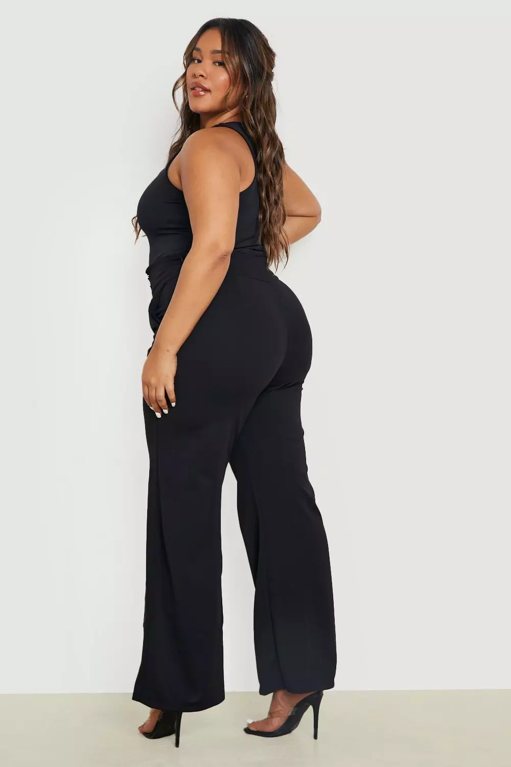 Black Plus Button High Waisted Wide Leg Trouser alternative image