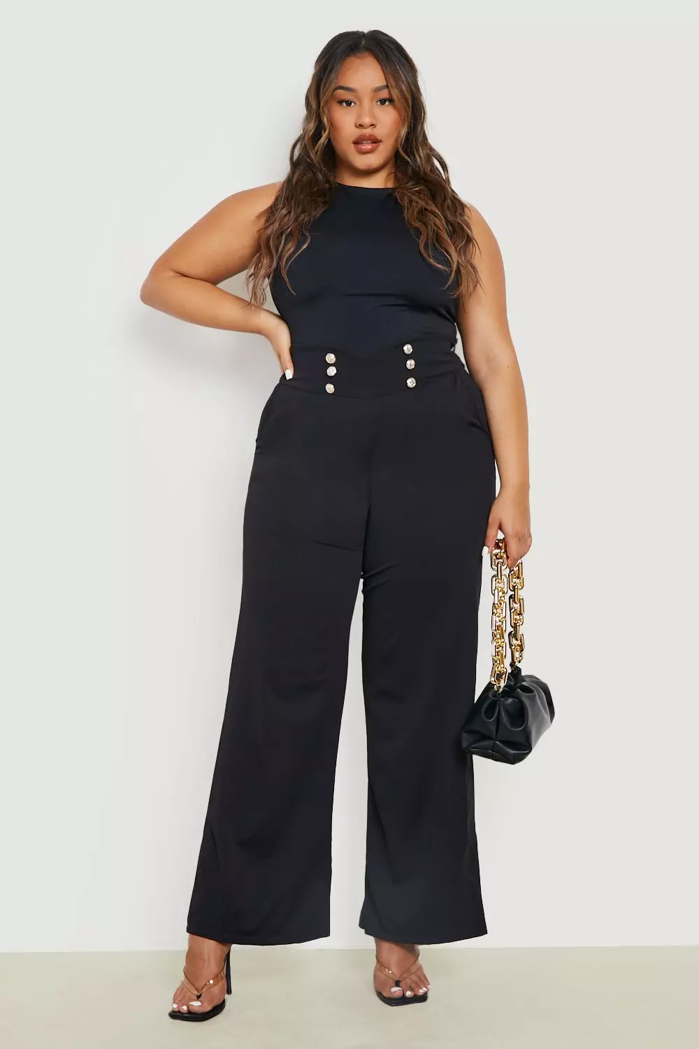 Black Plus Button High Waisted Wide Leg Trouser alternative image