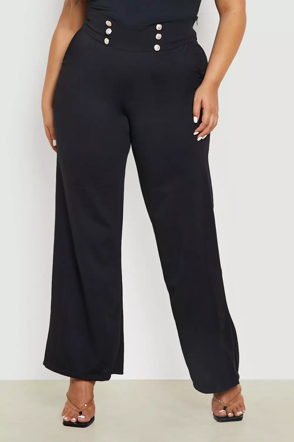 Black Plus Button High Waisted Wide Leg Trouser alternative image