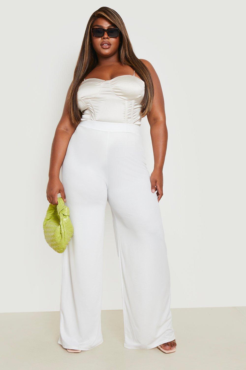 Pantalon large taille haute blanc sale