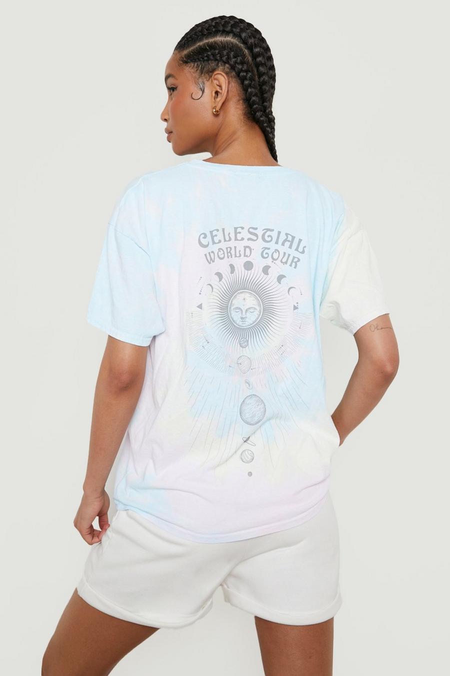 Pink Tall Celestial Back Print Tie Dye T-shirt image number 1