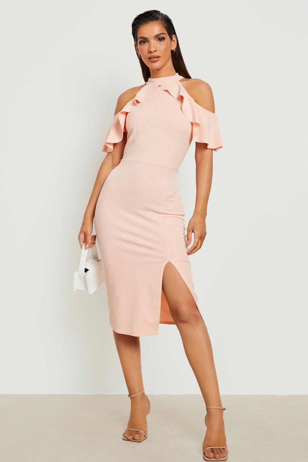 Frill neck outlet midi dress