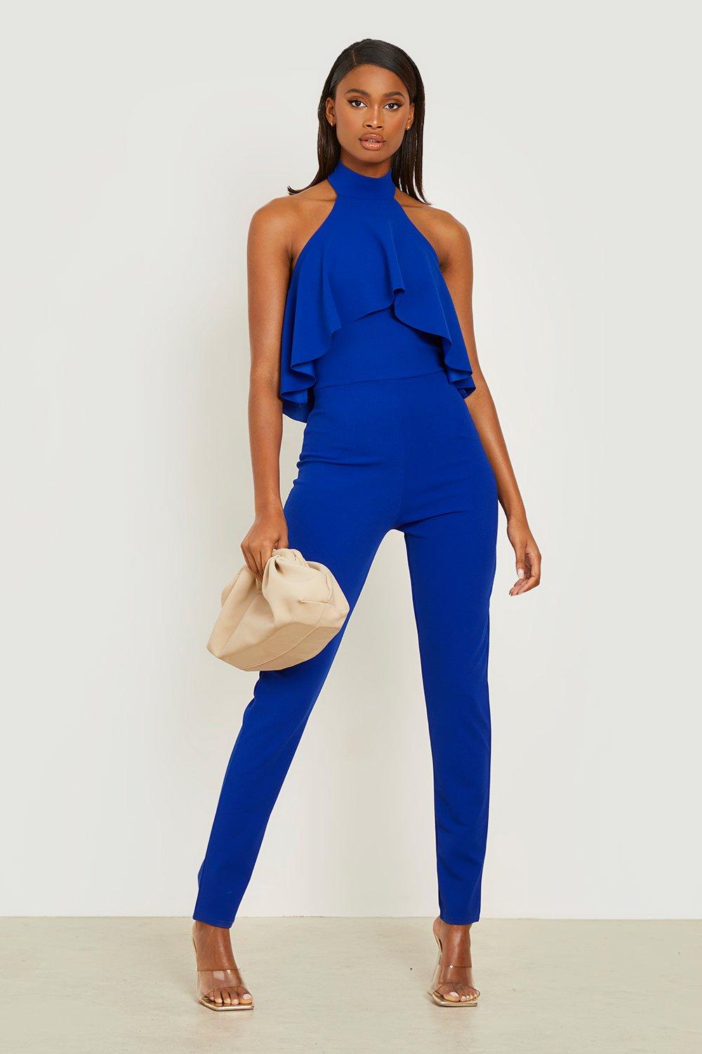 Blue cheap fitted jumpsuit