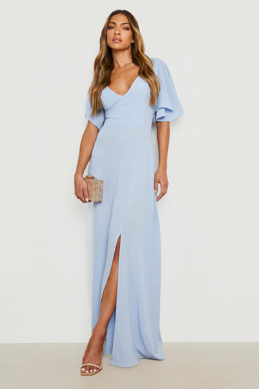 Light blue Angel Sleeve Plunge Maxi Dress