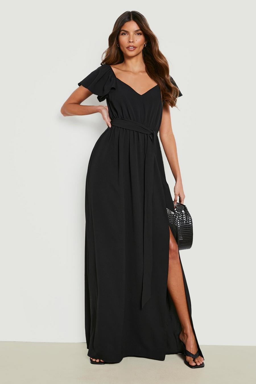 Black Ruffle Belted Maxi Dress image number 1