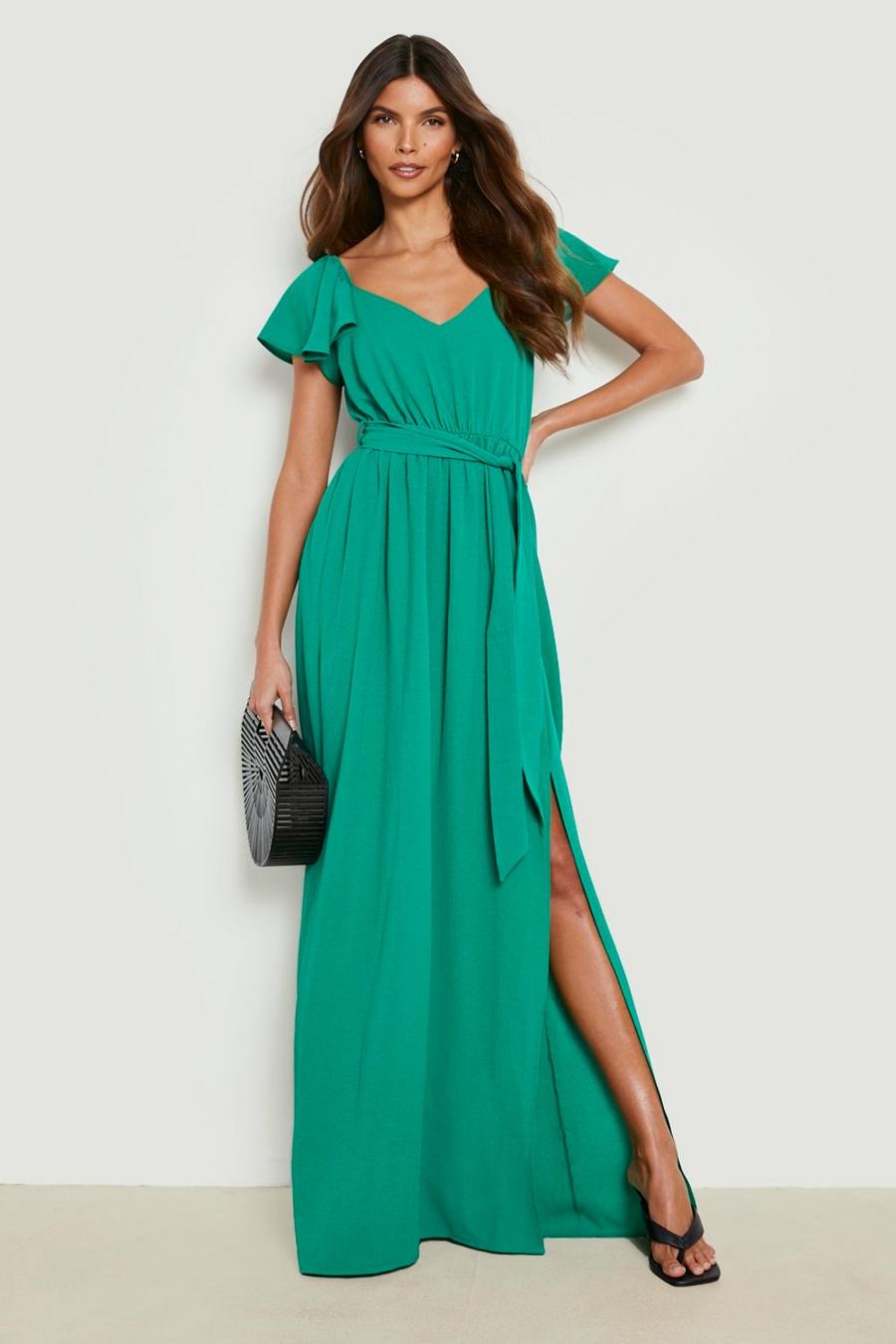 Green Ruffle Belted Maxi Dress image number 1