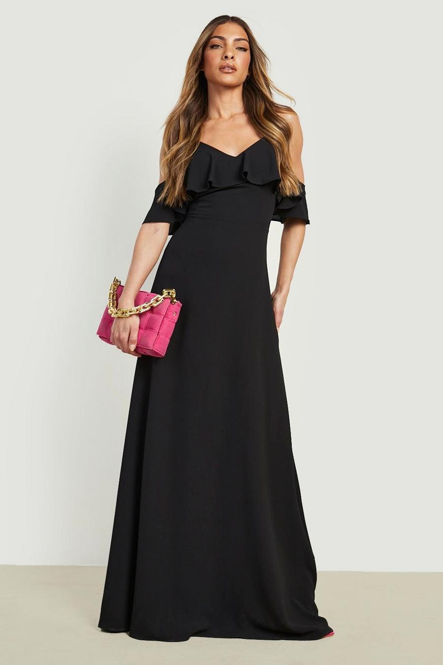 Black svart Cold Shoulder Ruffle Maxi Dress