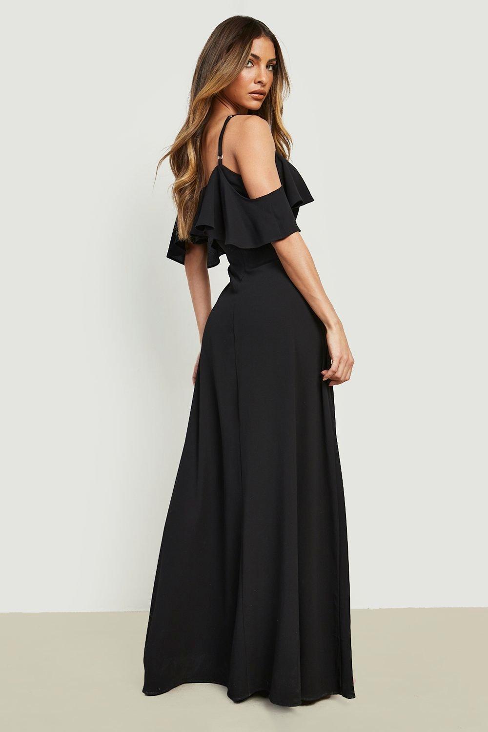 Boohoo black cold shoulder dress sale