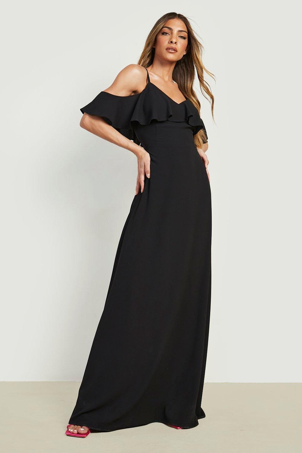 Women s Cold Shoulder Ruffle Maxi Dress Boohoo UK