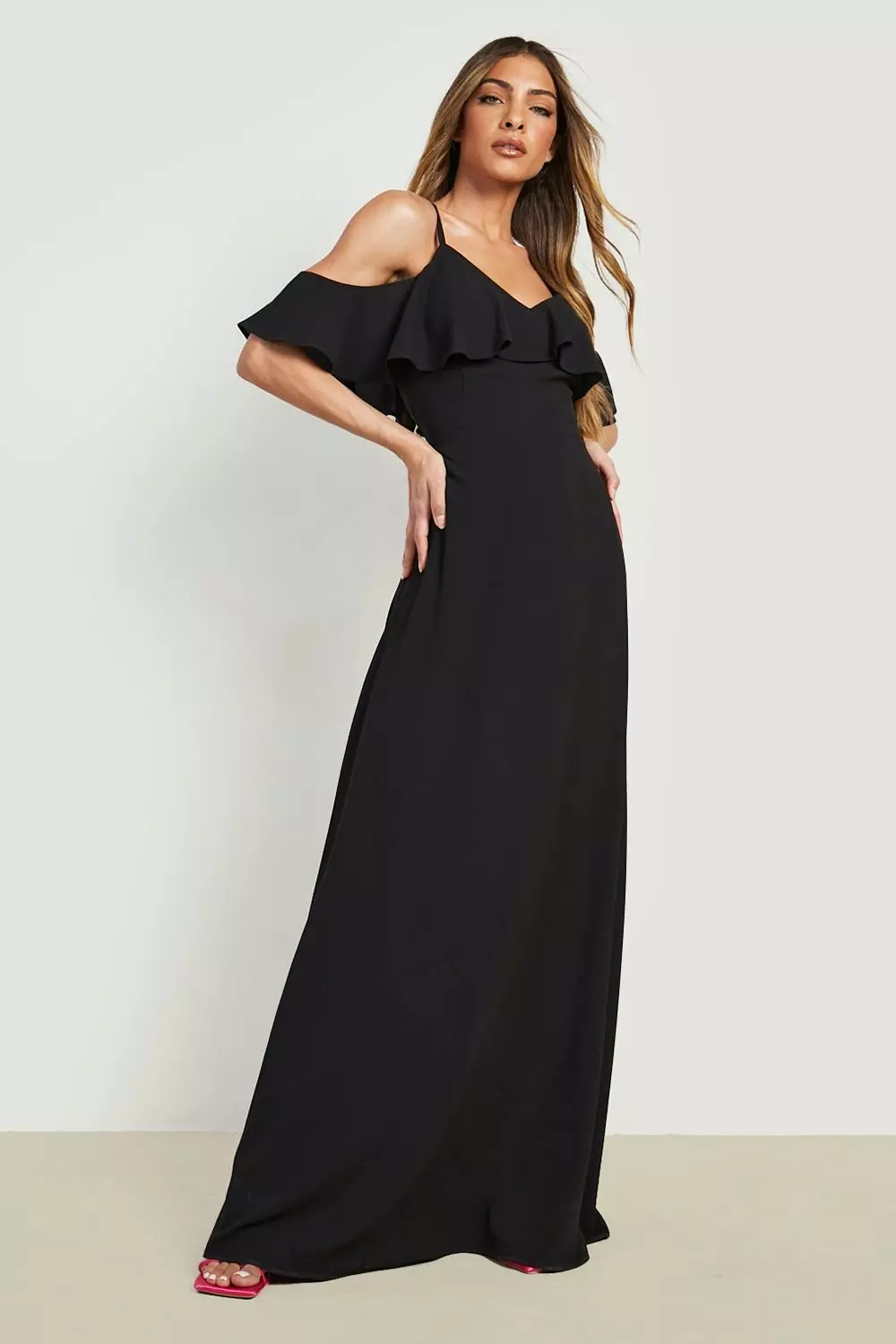 Cold shoulder ruffle maxi on sale dress