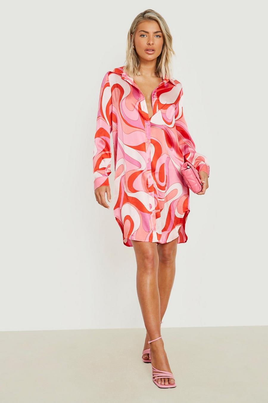 Robe chemise oversize imprimée, Pink image number 1