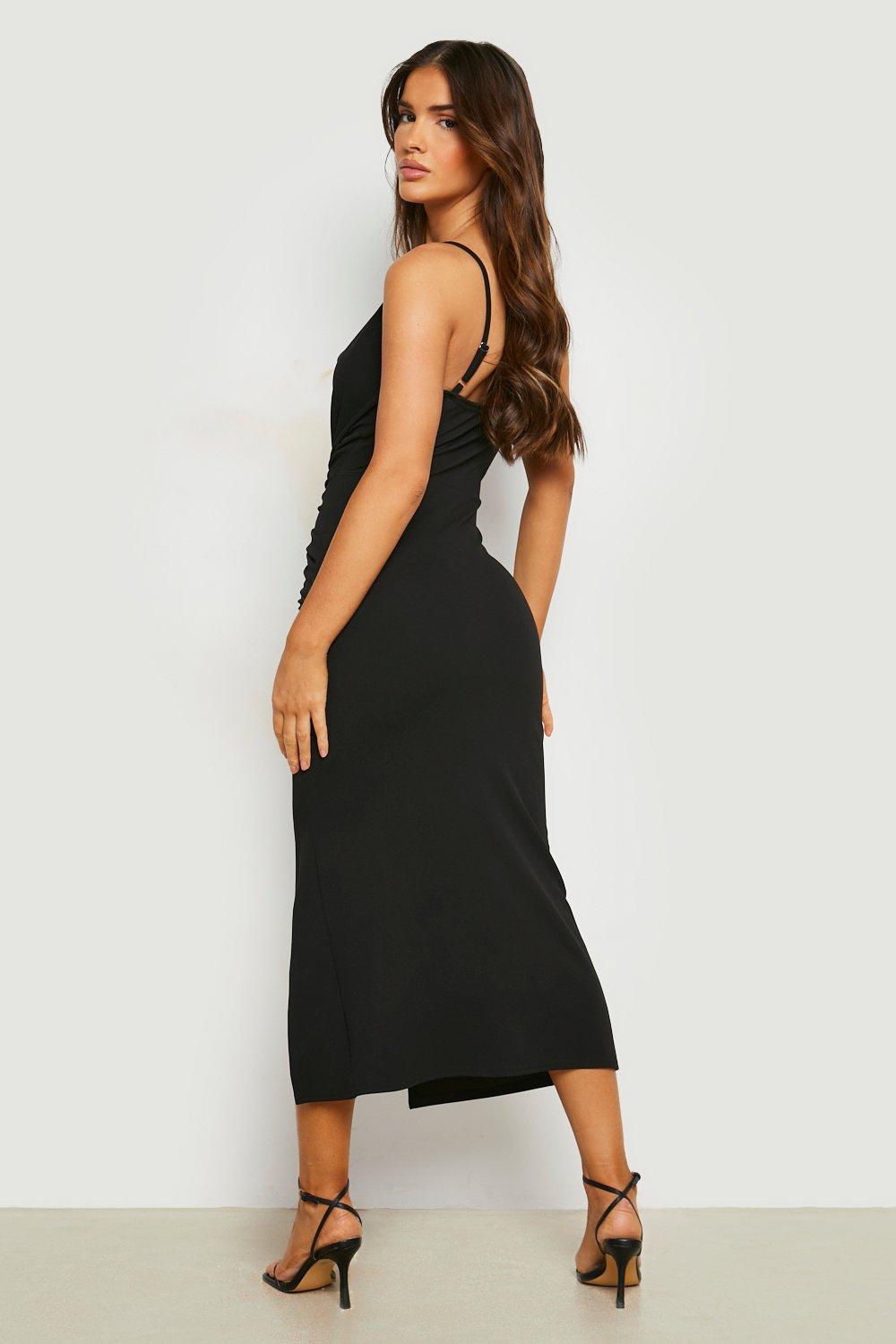 Cowl Neck Ruched Midi Dress