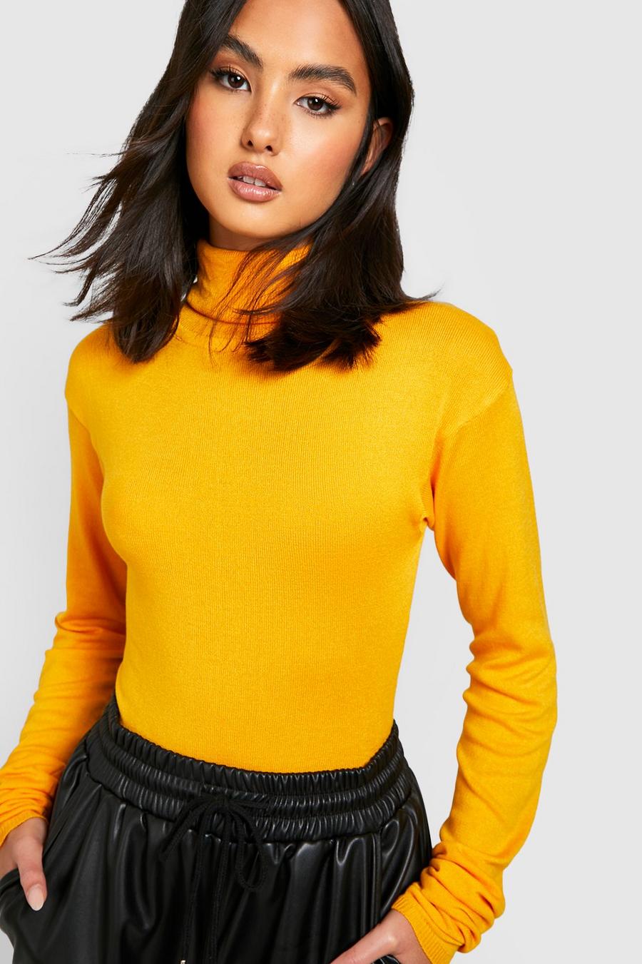 Orange Knitted Bodysuit With Roll Neck image number 1