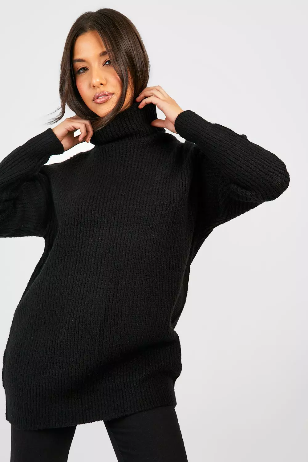 Black roll neck oversized jumper on sale