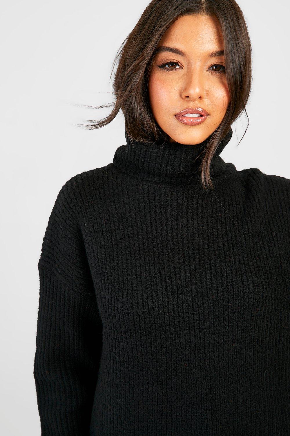 Roll Neck Oversized Knitted Jumper boohoo