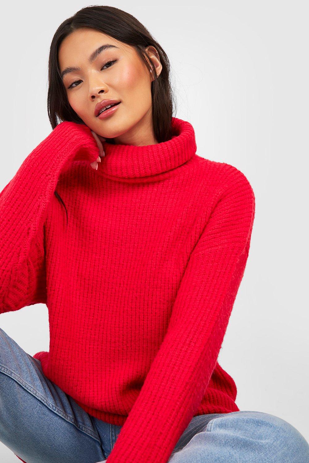 Roll Neck Oversized Knitted Jumper boohoo