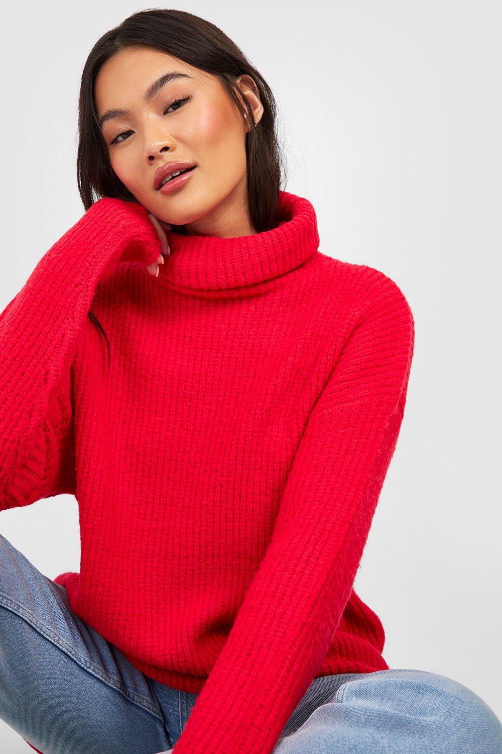 Red roll neck jumper sales