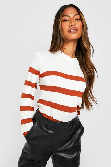 Stripe Knitted Crew Neck Sweater ecru