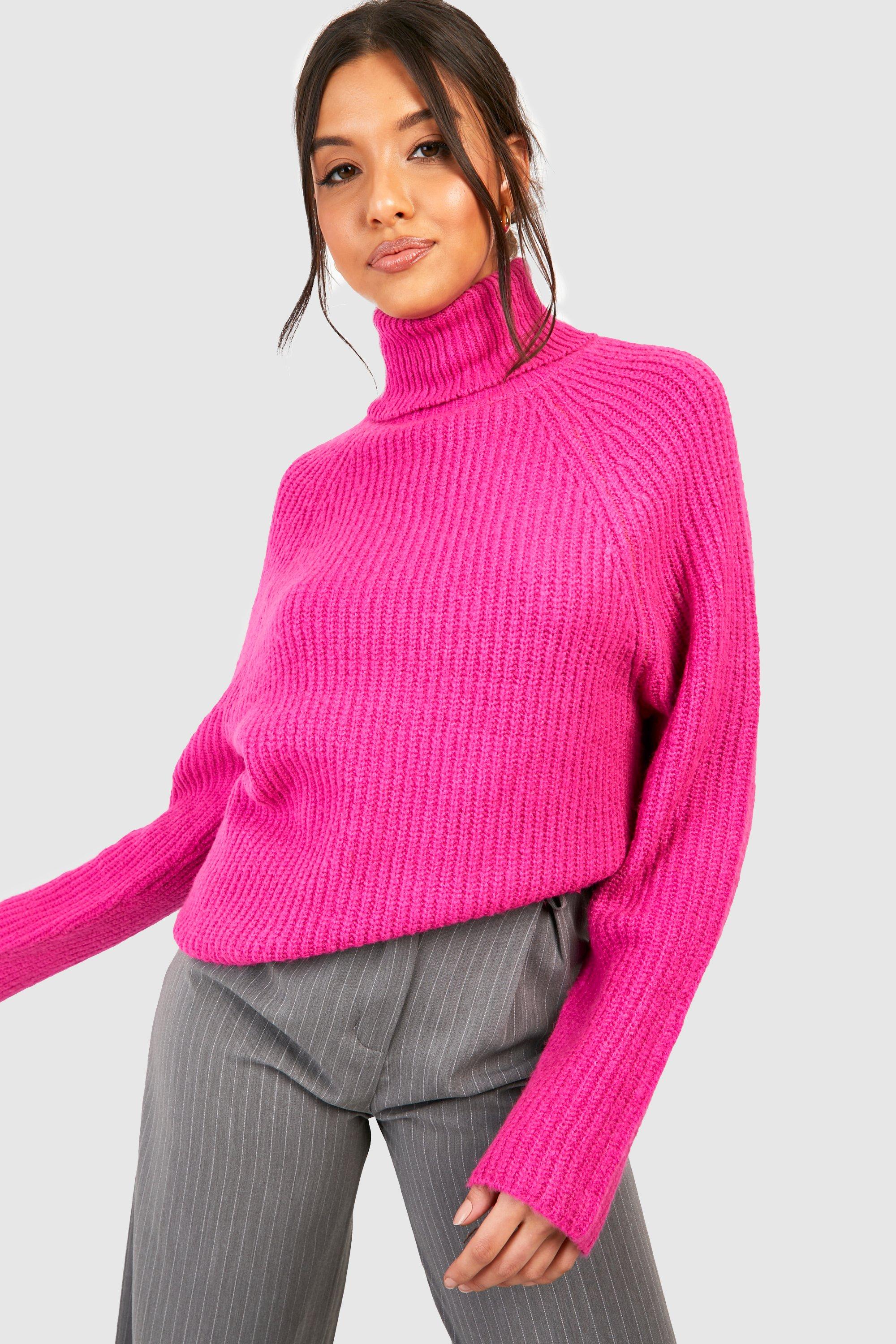 Women s Knitted Roll Neck Jumper With Raglan Sleeve Boohoo UK