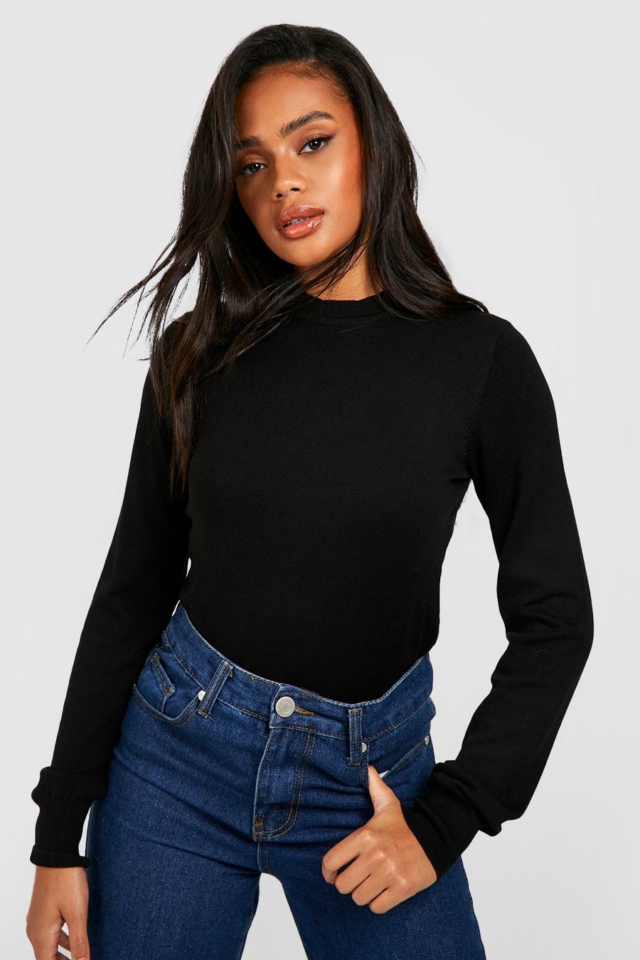 Black Knitted Crew Neck Sweater image number 1