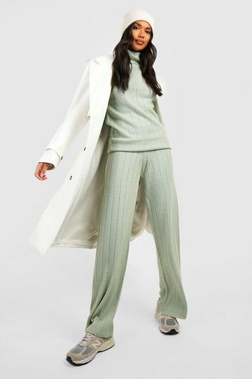 Wide Rib Turtleneck & Pants Knitted Two-Piece sage
