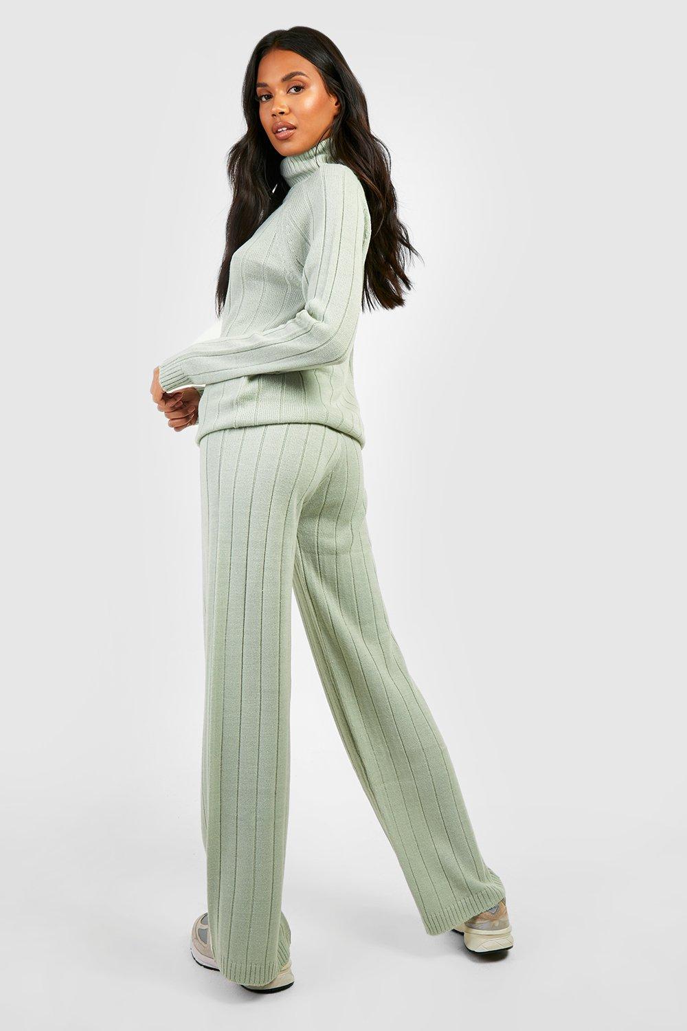 Wide Rib Turtleneck & Pants Knitted Two-Piece