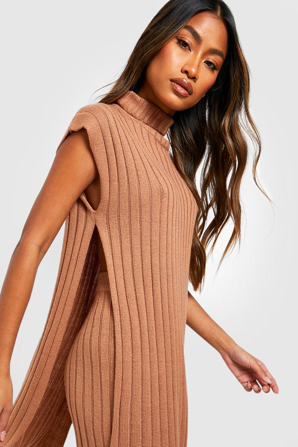 Brown Lettuce Hem Turtleneck