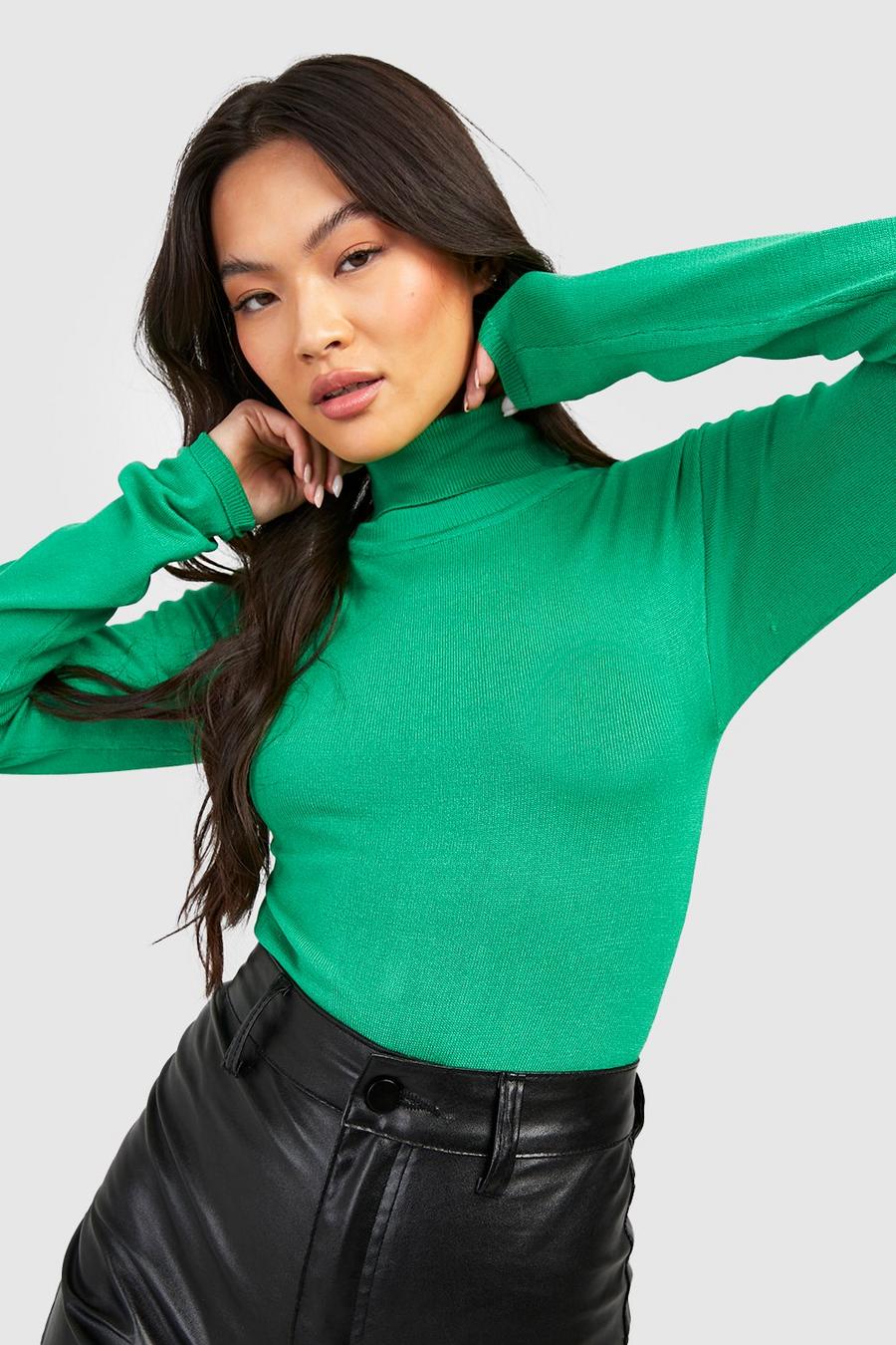 Green Soft Knit Turtleneck Bodysuit