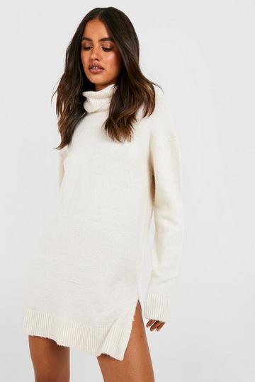 Roll Neck Oversized Jumper Dress stone