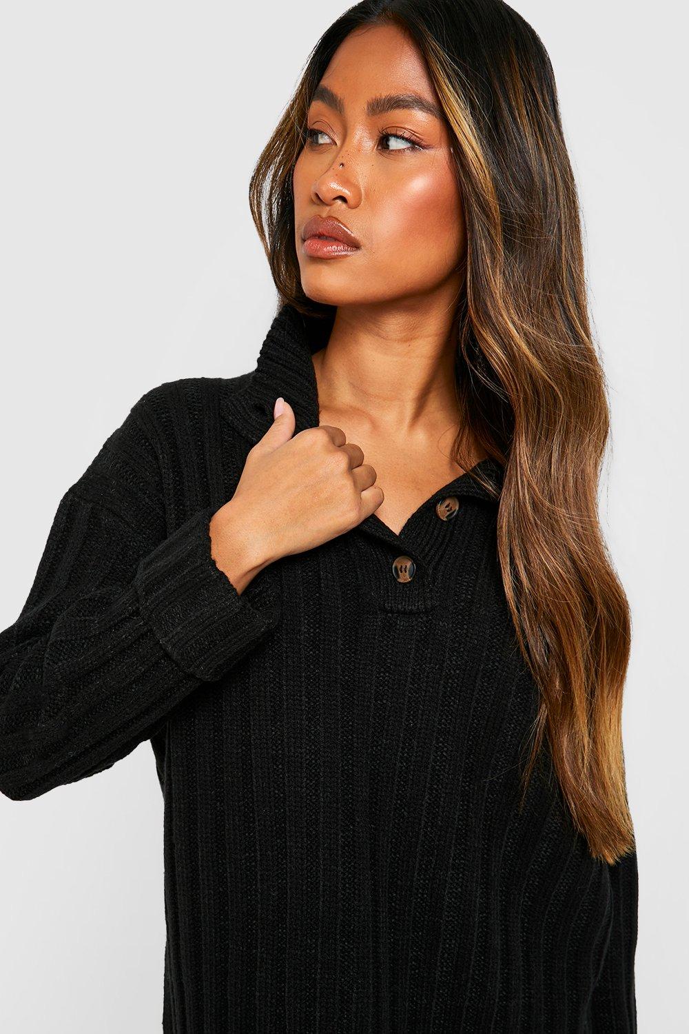 Polo Collar Knitted Sweater With Rolled Up Cuffs boohoo CA