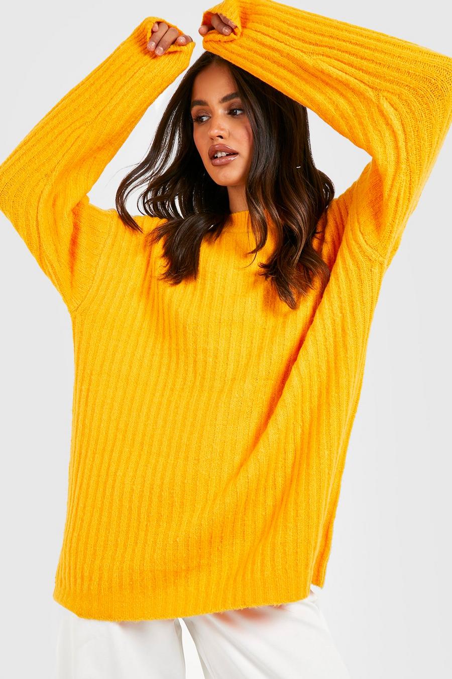Orange Soft Knit Oversized Crew Neck Sweater