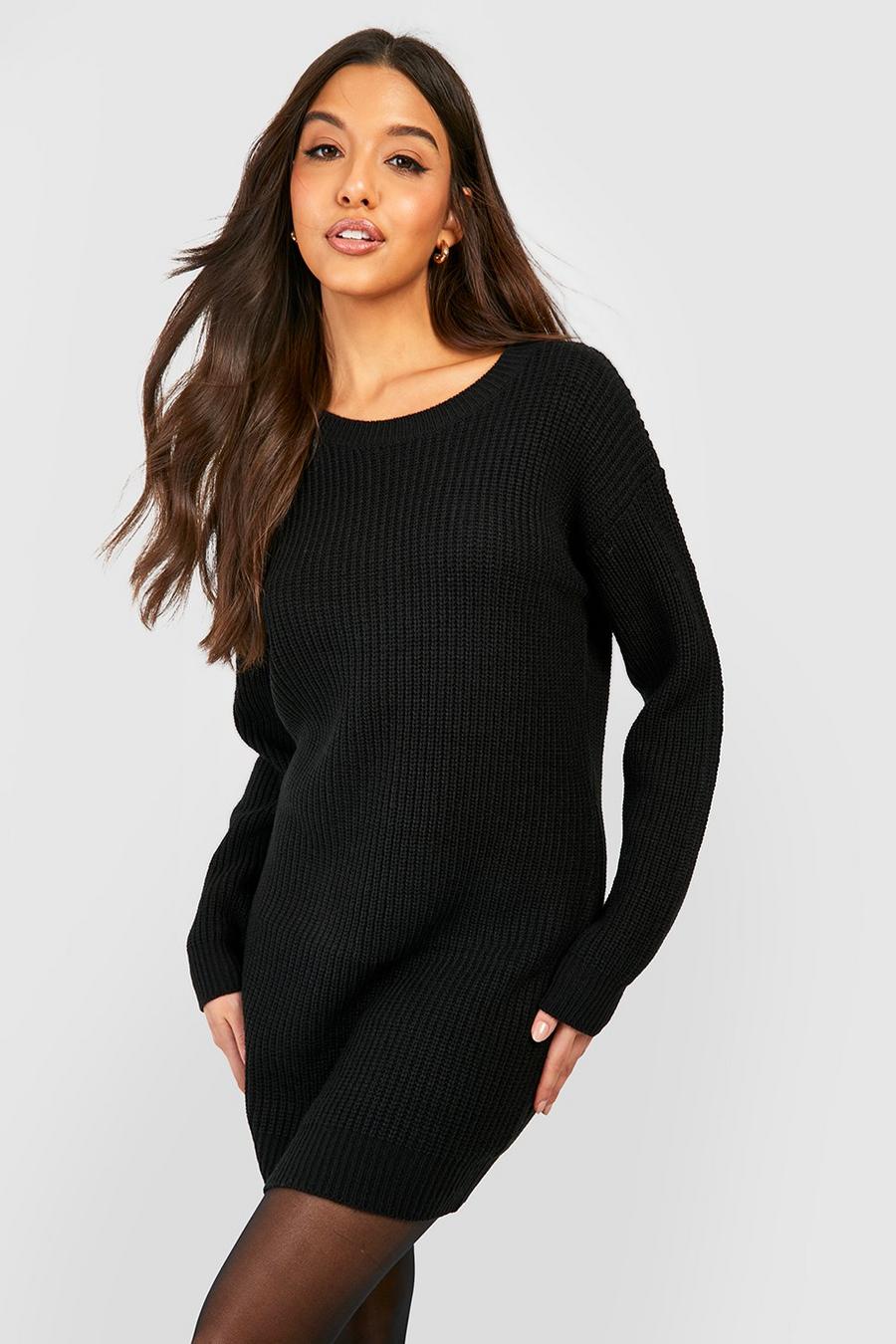 Black שמלת סוודר עם צווארון עגול image number 1