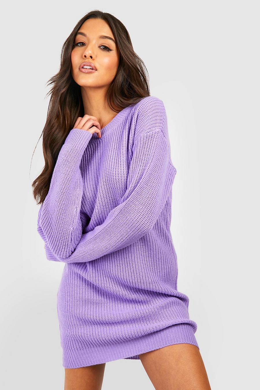 Purple Crew Neck Sweater Dress