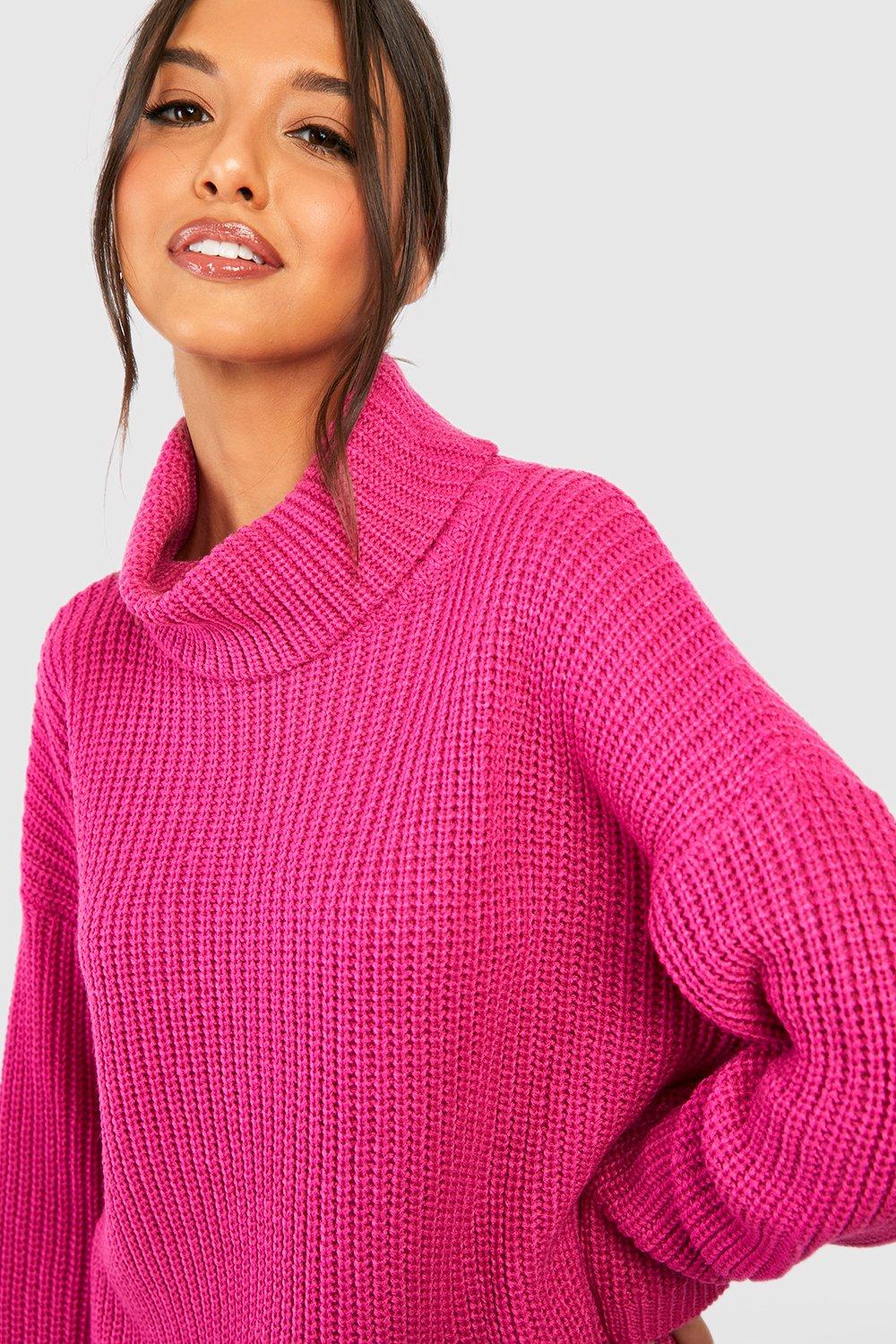 Fuchsia pink roll deals neck jumper