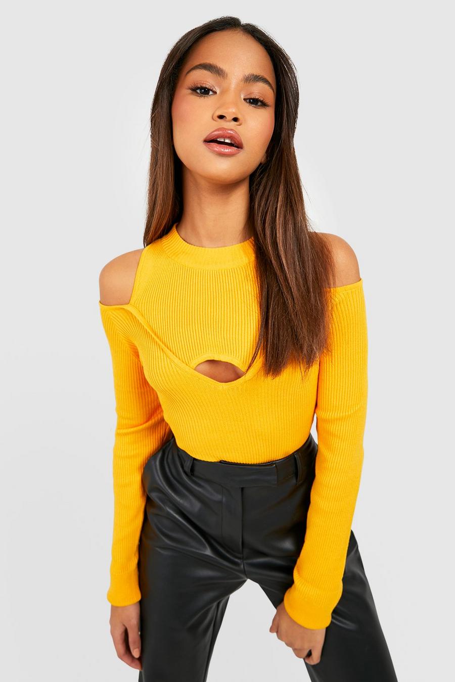 Orange Cut Out Knitted Sweater image number 1