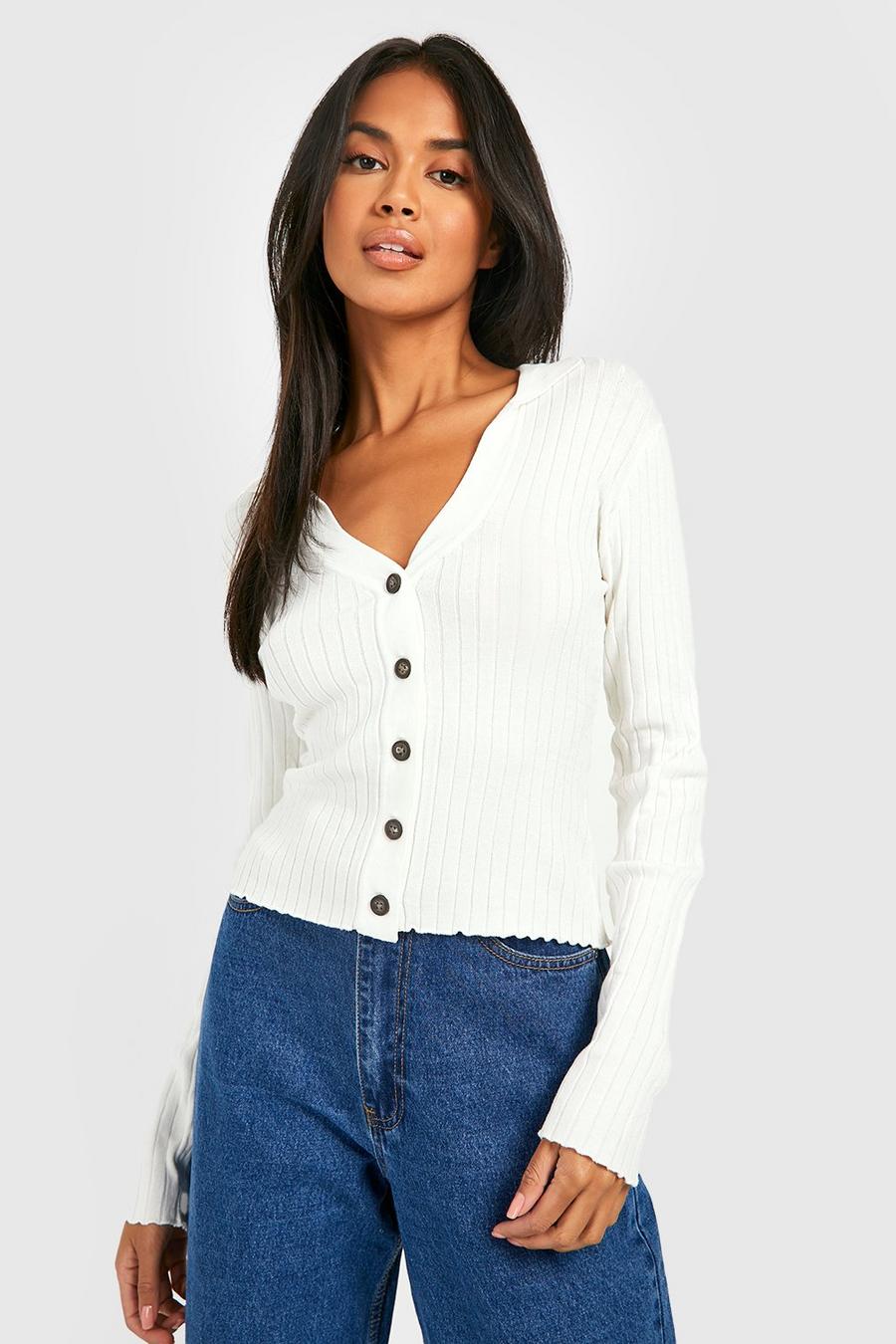 Ivory Rib Knitted Collared Cardigan image number 1
