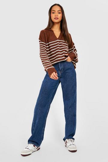 Soft Knit Stripe Collared Jumper chocolate