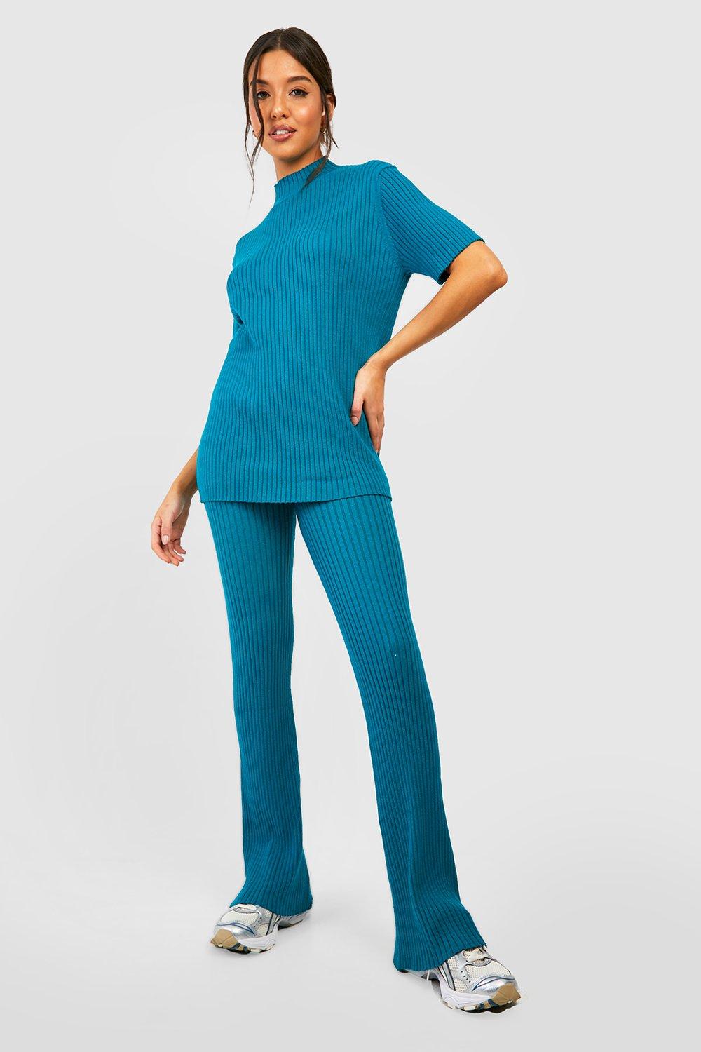 Rib Knitted Tunic And Wide Leg Pants Set