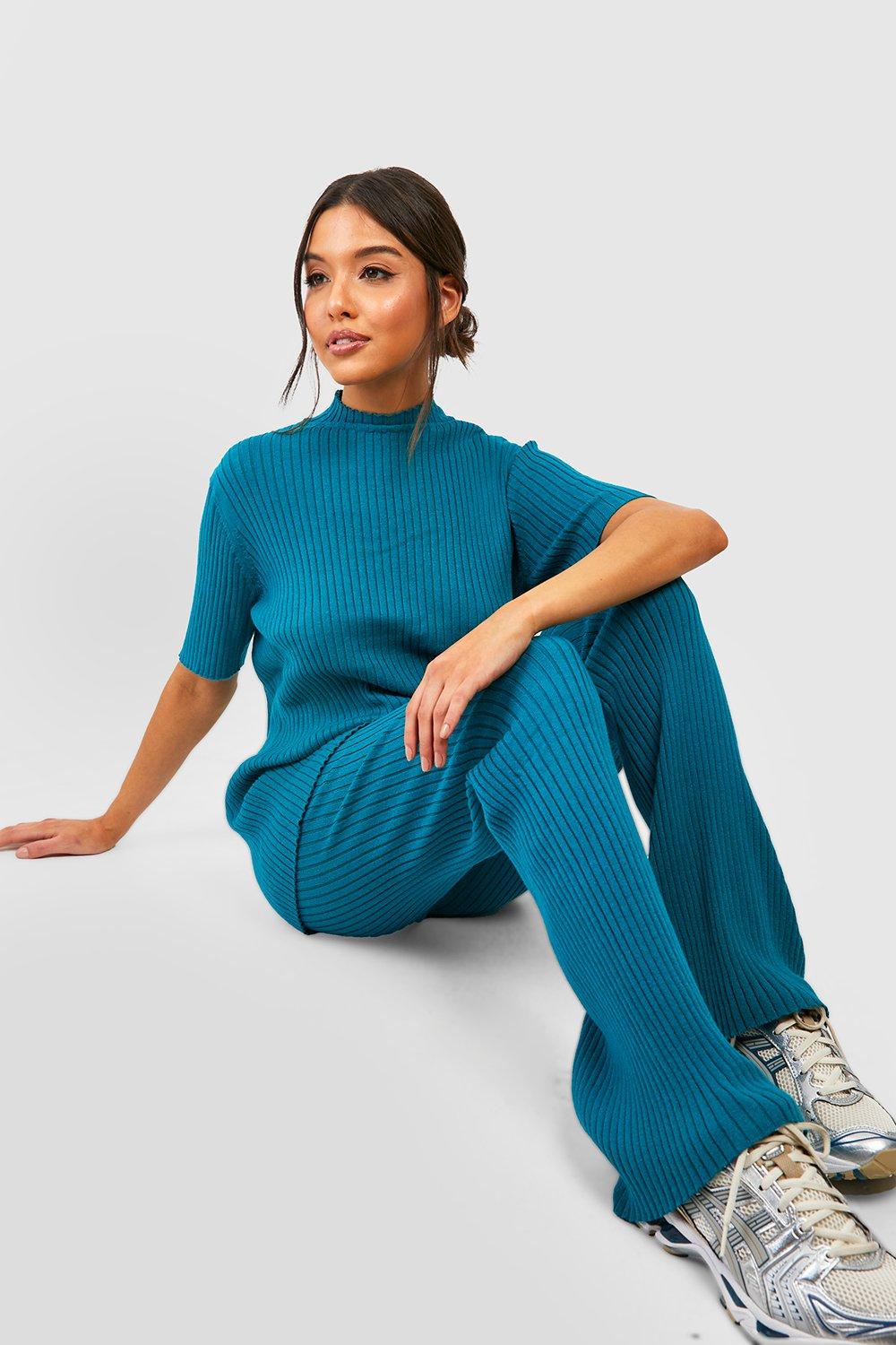 Rib Knitted Tunic And Wide Leg Pants Set | boohoo