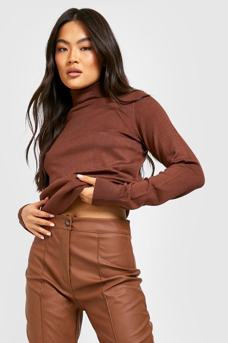 Chocolate Turtleneck Knitted Jumper